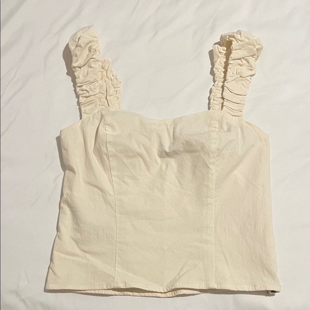 Abercrombie & Fitch Cream Ruched Strap Tank Top